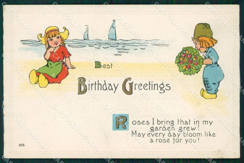 Dutch Children Birthday Greetings Relief postcard cartolina QT5882 – fronte