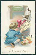 Little Girl Happy New Year Greetings Clapsaddle ? Relief postcard QT5897 – fronte