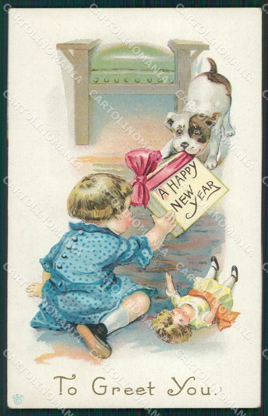 Little Girl Happy New Year Greetings Clapsaddle ? Relief postcard QT5897 – fronte