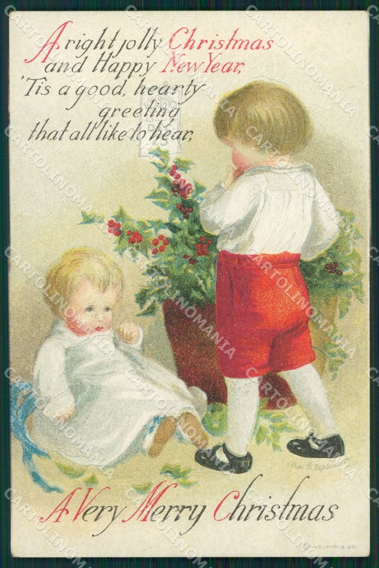 Little Boy Christmas Greetings Clapsaddle Relief postcard cartolina QT5912 – fronte