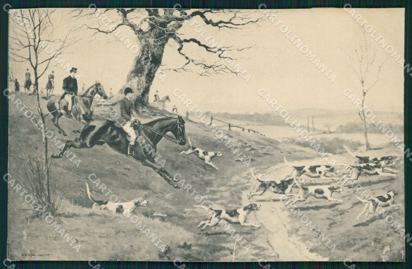 Hunting dog Horse Rowlandson MM Vienne postcard cartolina QT5956 – fronte