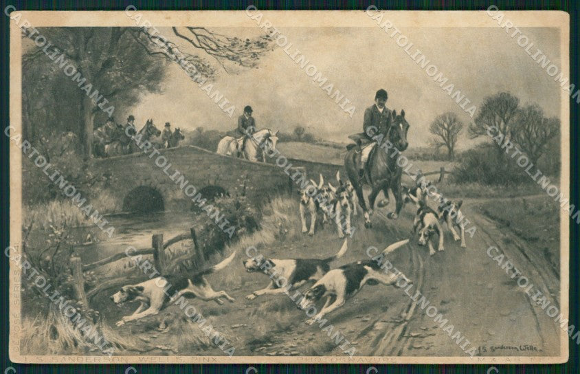 Hunting dog Horse Sanderson Wells postcard cartolina QT5957 – fronte