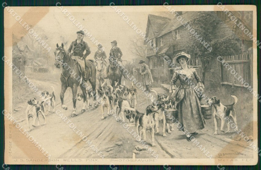 Hunting dog Horse Sanderson Wells postcard cartolina QT5958 – fronte