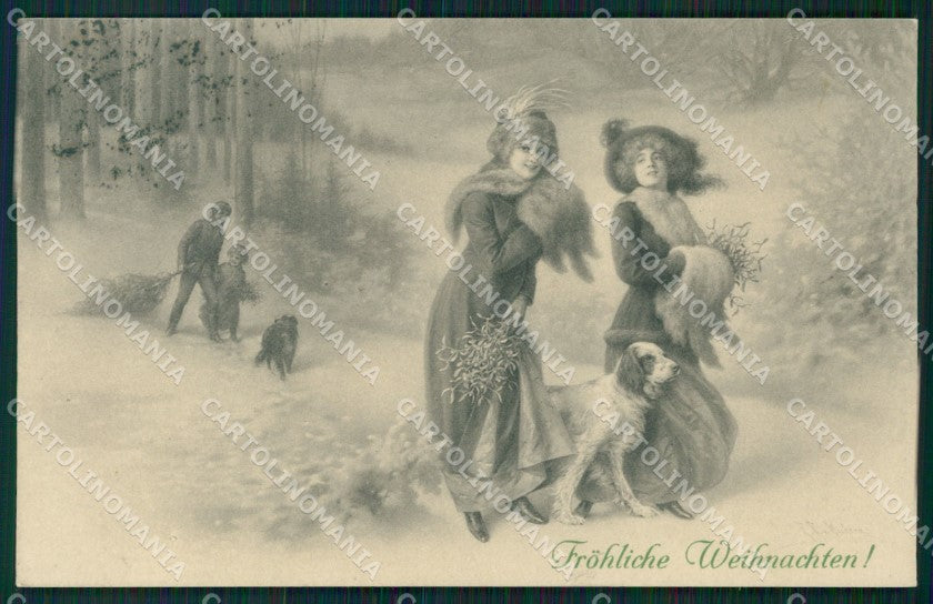 Hunting dog Christmas Greetings Mistletoe Wichera MM Vienne 789 postcard QT5962 – fronte