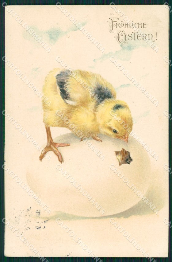 Easter Greetings Chick Egg postcard cartolina QT5991 – fronte
