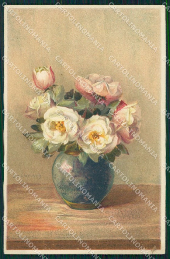 Flowers Larisch postcard cartolina QT5997 – fronte