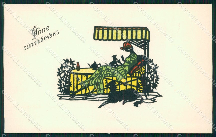 Glamour Lady Borzoi dog Silhouette UNGLUED postcard cartolina QT6137 – fronte