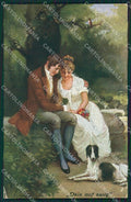 Romantic Couple and Borzoi Dog postcard cartolina QT6168 – fronte