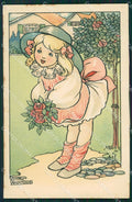 Little Girl and Flowers Anne Anderson Dondorf serie 468 postcard QT6251 – fronte