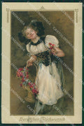 Little Girl and Flowers Levis CORNER CREASE Dondorf serie 182 postcard QT6256 – fronte