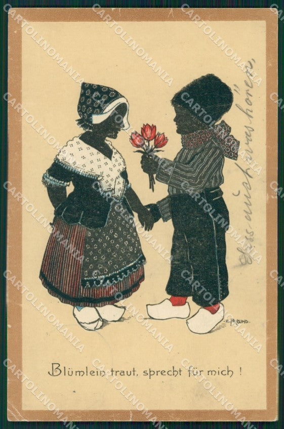 Dutch Children Silhouette CORNER CREASES TEAR Dondorf serie 760 postcard QT6257 – fronte