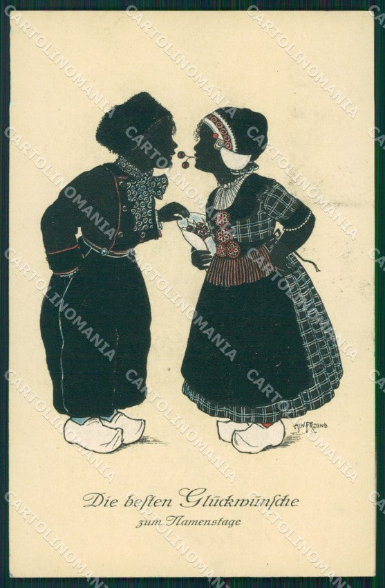 Dutch Children Silhouette Freund Dondorf serie 759 postcard cartolina QT6260 – fronte