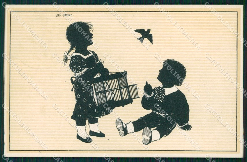 Children Silhouette Freund Dondorf serie 582 postcard cartolina QT6263 – fronte