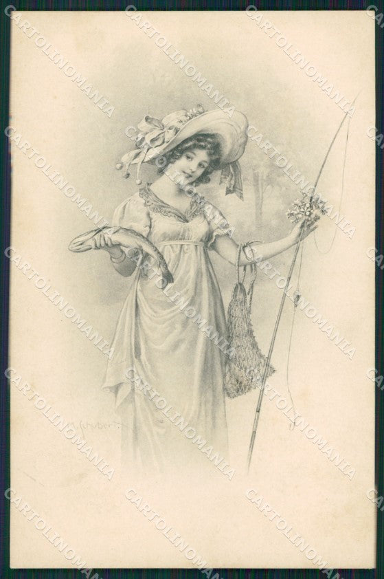 Fishing Lady Schubert MM Vienne serie 379 postcard cartolina QT6343 – fronte