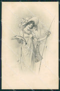 Fishing Lady Schubert MM Vienne serie 379 postcard cartolina QT6343 – fronte