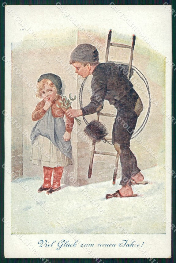 Christmas Greetings Spazzacamino Chimney Sweep Wien serie 63 postcard QT6344 – fronte