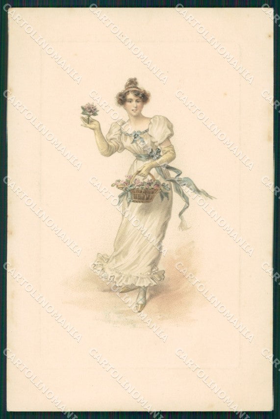 Art Nouveau Lady and Flowers Dondorf serie 238 postcard cartolina QT6405 – fronte
