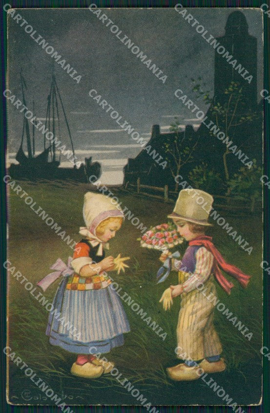 Colombo Art Deco Dutch Children SOFT CREASES serie 2416 postcard QT6412 – fronte