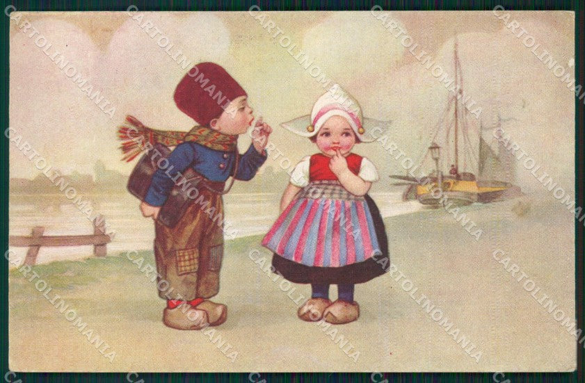 Colombo Art Deco Dutch Children LITTLE ABRASION serie 1985 postcard QT6419 – fronte
