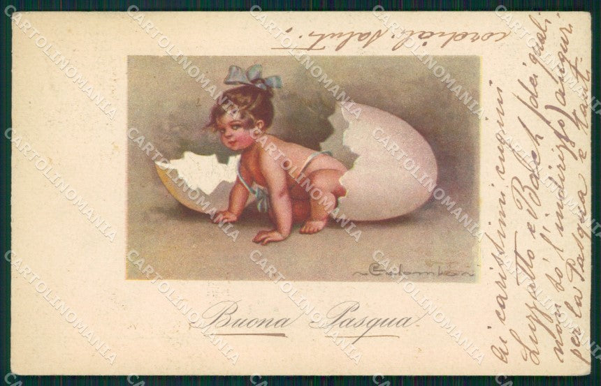 Colombo Art Deco Dutch Girl Easter Greetings serie 596 postcard cartolina QT6427 – fronte