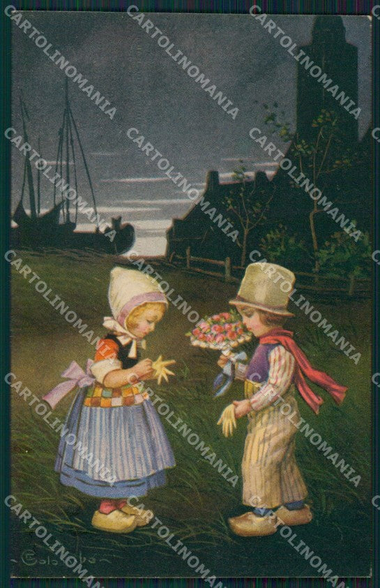 Colombo Art Deco Dutch Children serie 2416 postcard cartolina QT6453 – fronte
