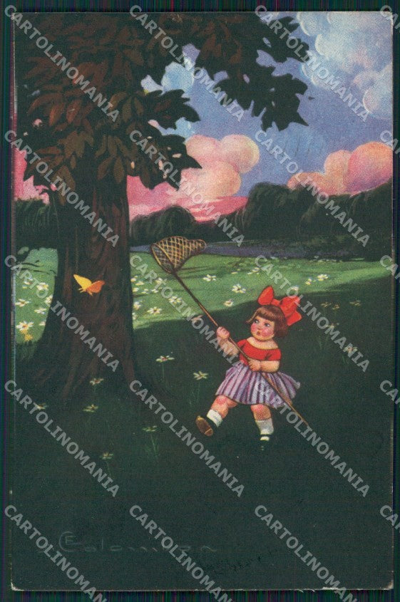 Colombo Art Deco Little Girl and Butterfly CREASES serie 1740 postcard QT6462 – fronte