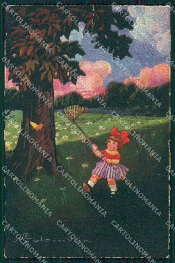 Colombo Art Deco Little Girl and Butterfly serie 1740 postcard cartolina QT6463 – fronte