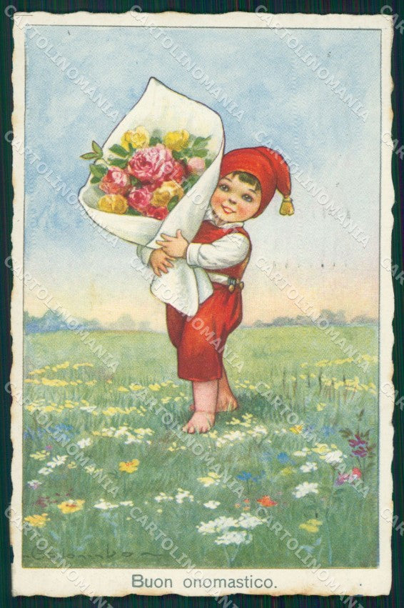 Colombo Art Deco Boy CORNER CREASE serie 1845 postcard cartolina QT6469 – fronte