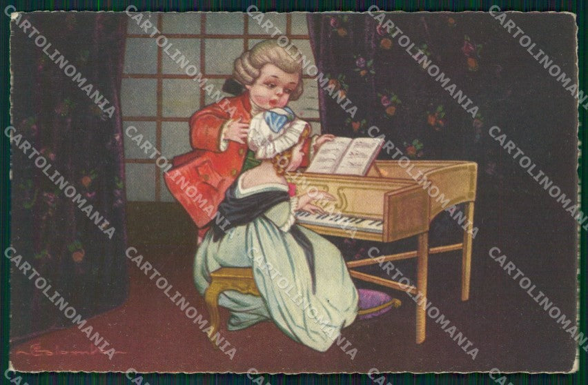 Colombo Art Deco Children Playing Piano serie 2036 postcard cartolina QT6505 – fronte