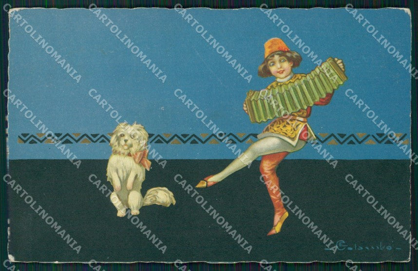 Colombo Art Deco Boy and Dog serie 2222 postcard cartolina QT6511 – fronte