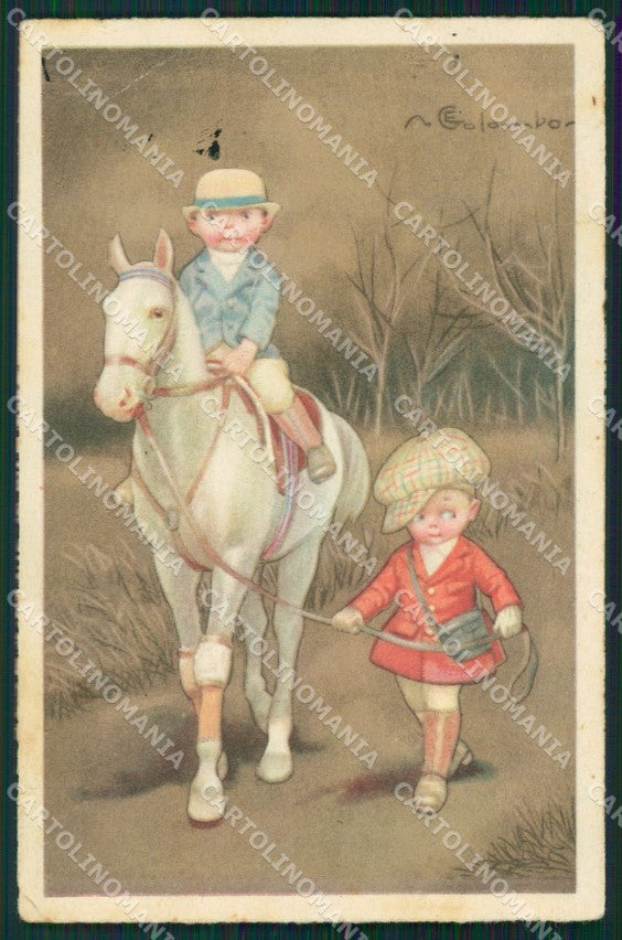 Colombo Art Deco Boy and Horse CREASES serie 13 postcard cartolina QT6523 – fronte
