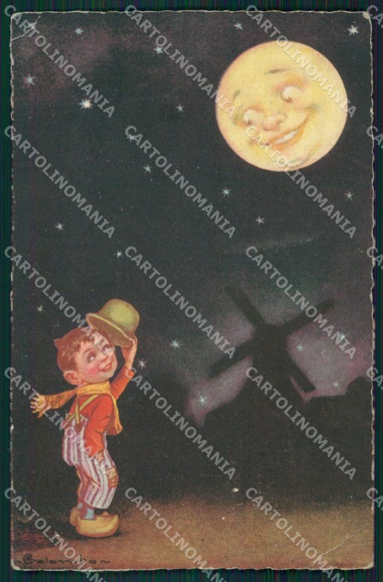 Colombo Art Deco Dutch Boy Paper Moon CREASES serie 1903 postcard QT6531 – fronte