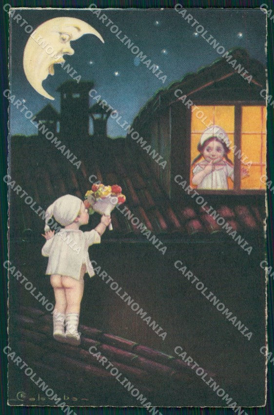 Colombo Art Deco Children Paper Moon serie 1907 postcard cartolina QT6533 – fronte