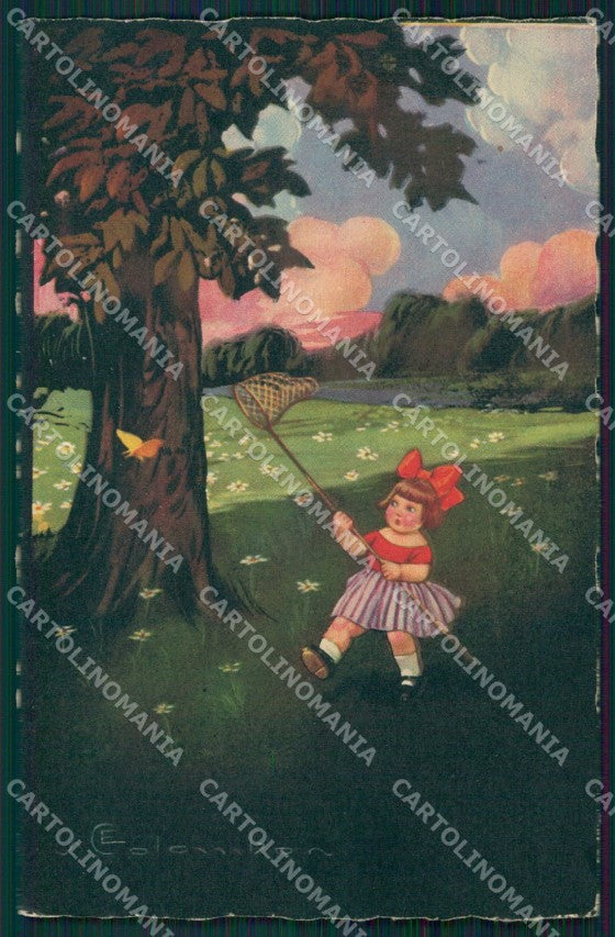 Colombo Art Deco Girl and Butterfly serie 1740 postcard cartolina QT6542 – fronte