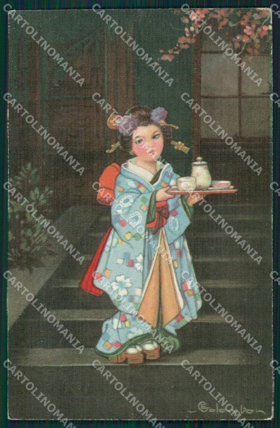 Colombo Art Deco Geisha serie 2113 postcard cartolina QT6543 – fronte