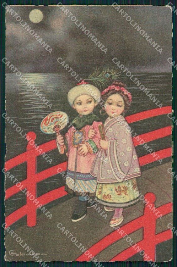 Colombo Art Deco Geisha LITTLE CORNER CREASE serie 2113 postcard QT6547 – fronte