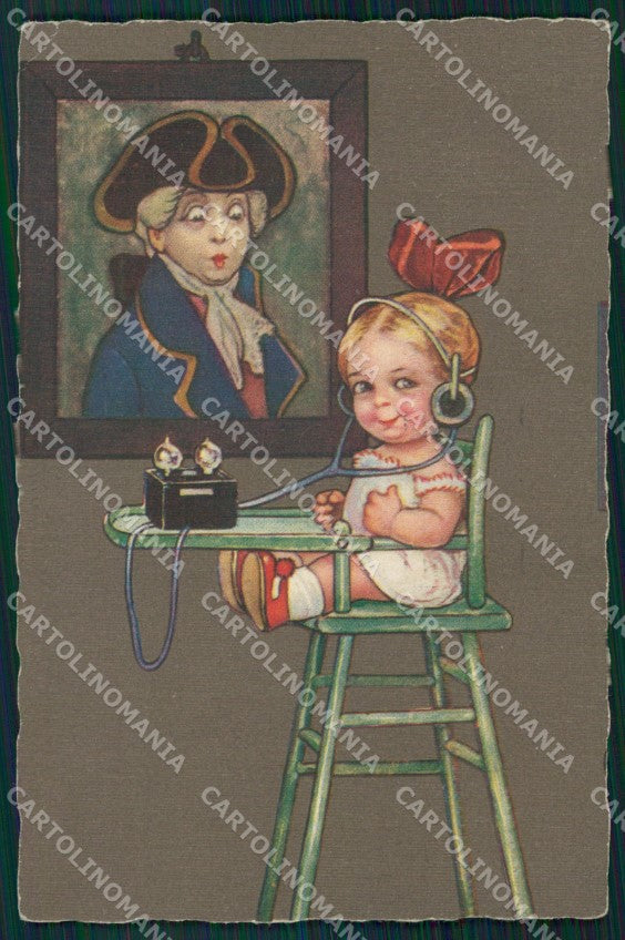 Colombo Art Deco Girl Radio Volta CORNER CREASE serie 2077 postcard QT6570 – fronte
