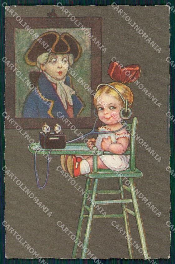 Colombo Art Deco Girl Radio Volta serie 2077 postcard cartolina QT6571 – fronte