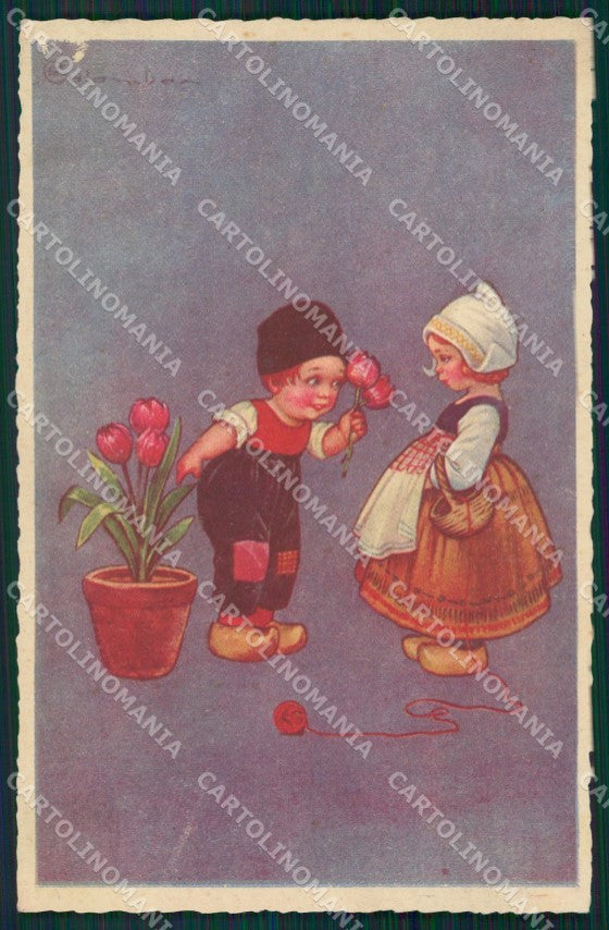 Colombo Art Deco Dutch Children Flowers serie 1905 postcard cartolina QT6575 – fronte