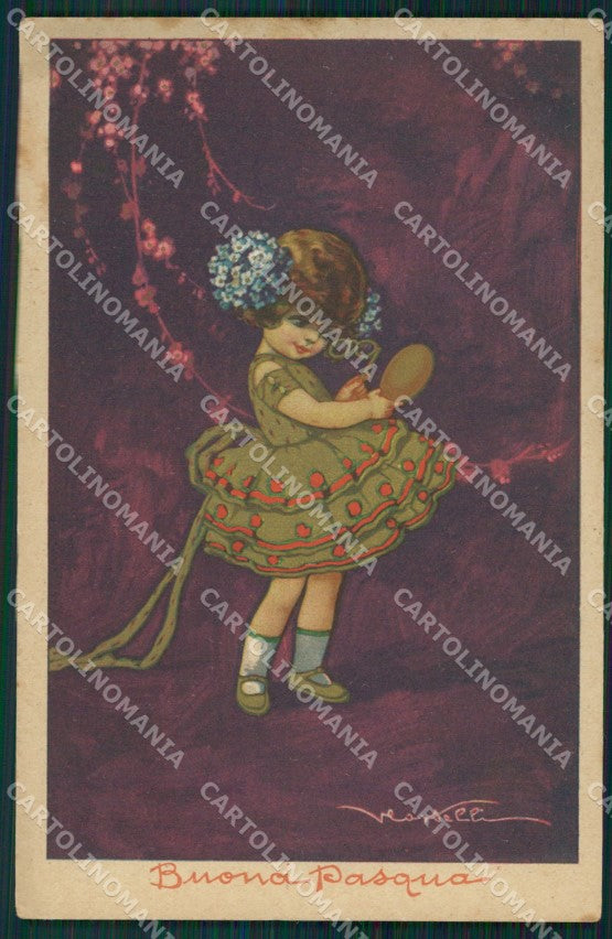 Castelli Girl Easter Greetings Degami serie 3532 postcard cartolina QT6615 – fronte