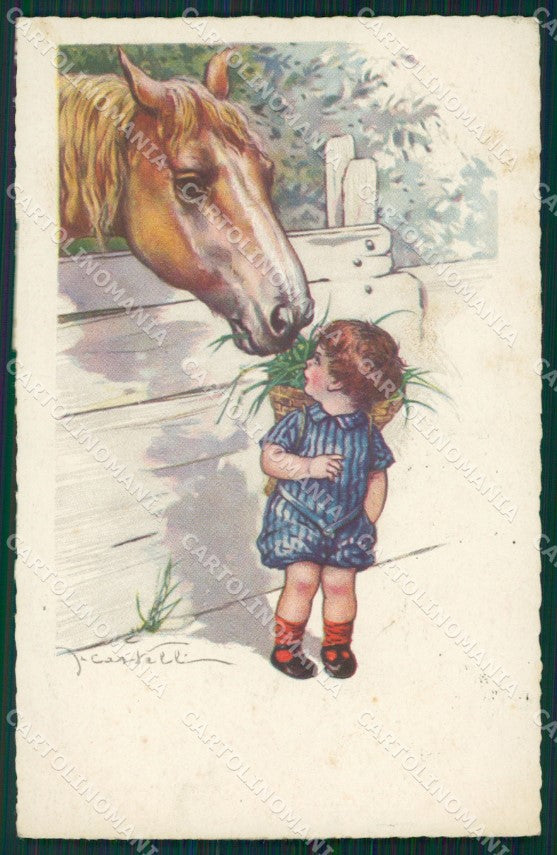 Castelli Child and Horse Degami serie 458 postcard cartolina QT6628 – fronte