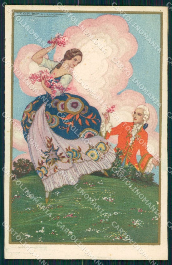 Corbella Italian Art Deco Romantic Couple Degami serie 2158 postcard QT6746 – fronte