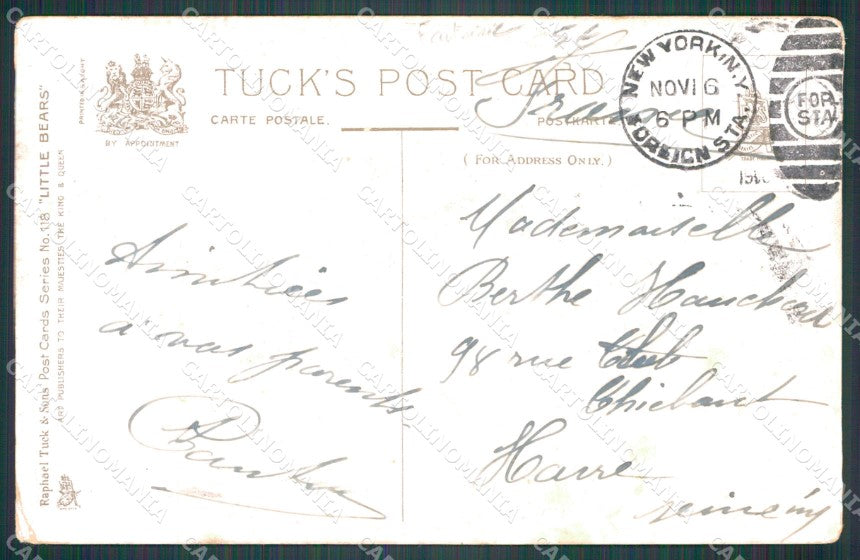 Thompson Dressed Bear Tobogganing Snow relief Tuck ABRADED postcard QT6778 – retro