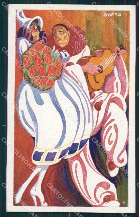 Pierrot Dancing Couple Art Nouveau Gigi postcard cartolina QT6790 – fronte