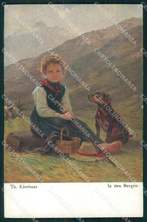 Girl and Hunting Dog Kurzhaar Bracco Kleehaas postcard cartolina QT6816 – fronte