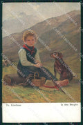 Girl and Hunting Dog Kurzhaar Bracco Kleehaas postcard cartolina QT6816 – fronte