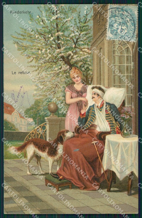Soldier Lady Dog WWI postcard cartolina QT6820 – fronte