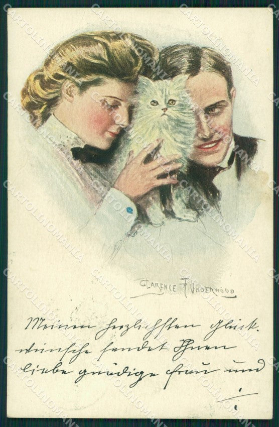 Clarence Underwood and White Cat Lady MM Vienne 388 postcard cartolina QT6844 – fronte