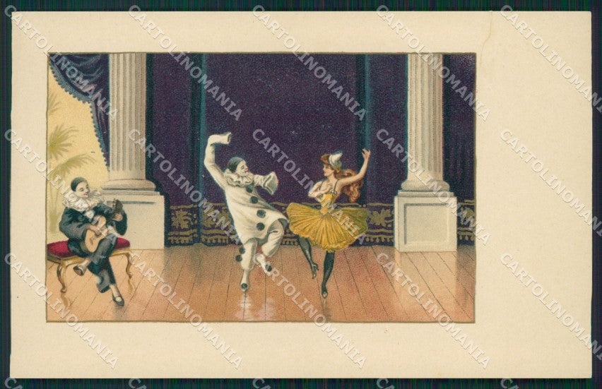 Dancing Lady and Pierrot MM Vienne 333 postcard cartolina QT6849 – fronte