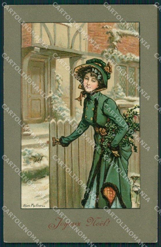Lady Christmas Greetings Alice Martineau Hollyer MM Vienne 284 postcard QT6859 – fronte